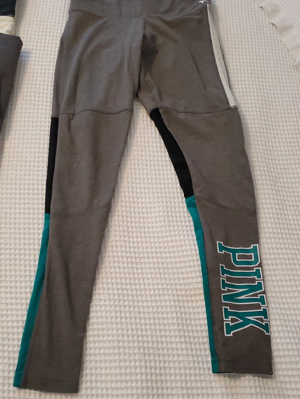 PINK Victoria's Secret Gray Leggings with Teal & Black Accents